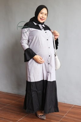 Mama Hamil Gamis Ibu Hamil Menyusui Muslim Wear Katun Salur - GMS 261